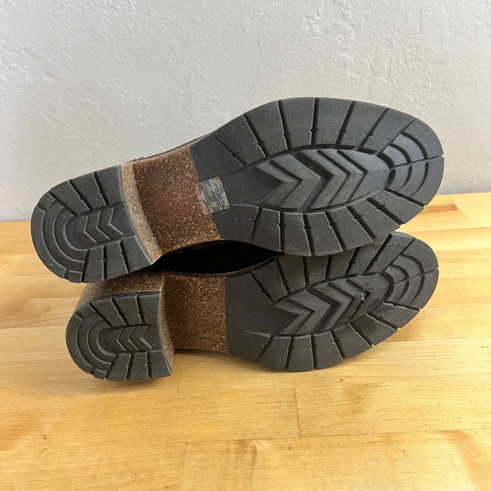 Aetrex Boots Nora Size 7 Brown Suede Braid Buckle Side Zip Block Heel NO INSOLES